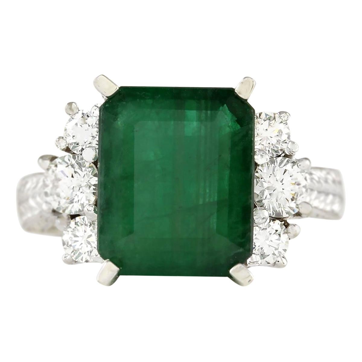 Natural Emerald Diamond Ring In 14 Karat White Gold 