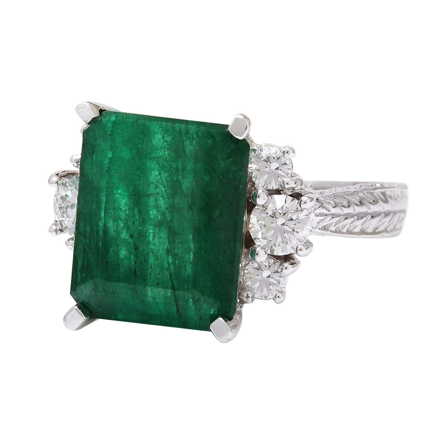 6.10 Carat Natural Emerald 14K Solid White Gold Diamond Ring
 Item Type: Ring
 Item Style: Engagement
 Material: 14K White Gold
 Mainstone: Emerald
 Stone Color: Green
 Stone Weight: 5.50 Carat
 Stone Shape: Emerald
 Stone Quantity: 1
 Stone