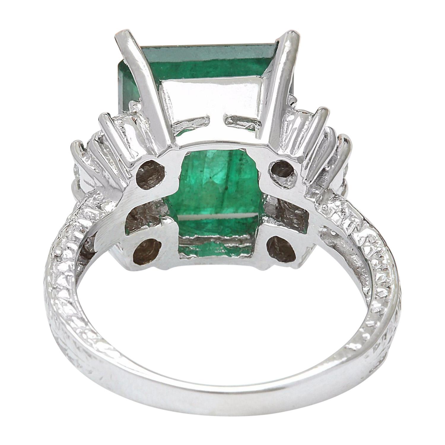Modern Natural Emerald Diamond Ring In 14 Karat Solid White Gold  For Sale