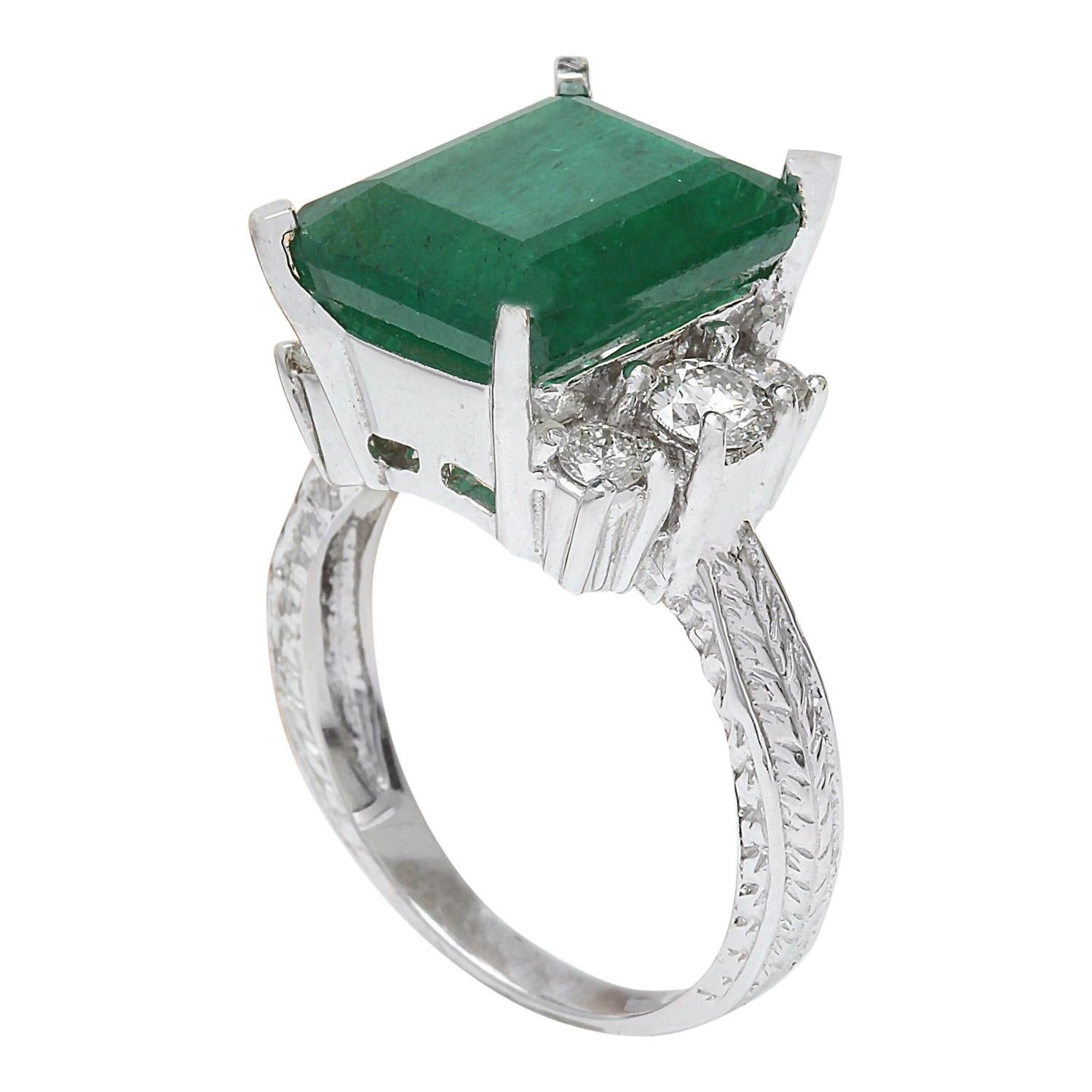 Natürlicher Smaragd-Diamantring aus 14 Karat massivem Weißgold  (Smaragdschliff) im Angebot