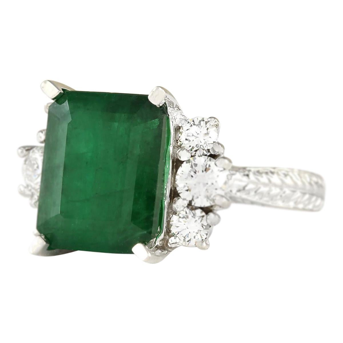 Stamped: 14K White Gold
Total Ring Weight: 7.7 Grams
Total Natural Emerald Weight is 5.50 Carat (Measures: 11.00x9.00 mm)
Color: Green
Total Natural Diamond Weight is 0.60 Carat
Color: F-G, Clarity: VS2-SI1
Face Measures: 11.00x16.85 mm
Sku: