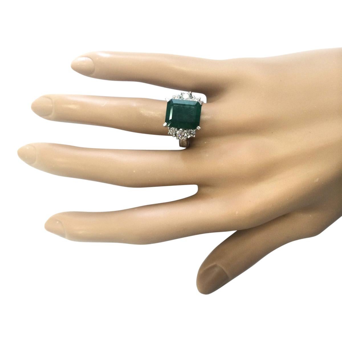 Emerald Cut Natural Emerald Diamond Ring In 14 Karat White Gold For Sale