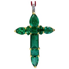 6.10 Carat Natural Emeralds Diamond Cross 18 Karat