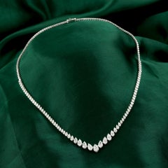 6.10 Carat Natural Pear Diamond Graduated Riviera Necklace 18K White Gold
