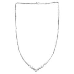 6.10 Carat Natural Pear Diamond Graduated Riviera Necklace 18K White Gold