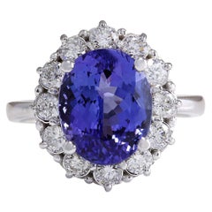 Natural Tanzanite Diamond Ring In 14 Karat White Gold 