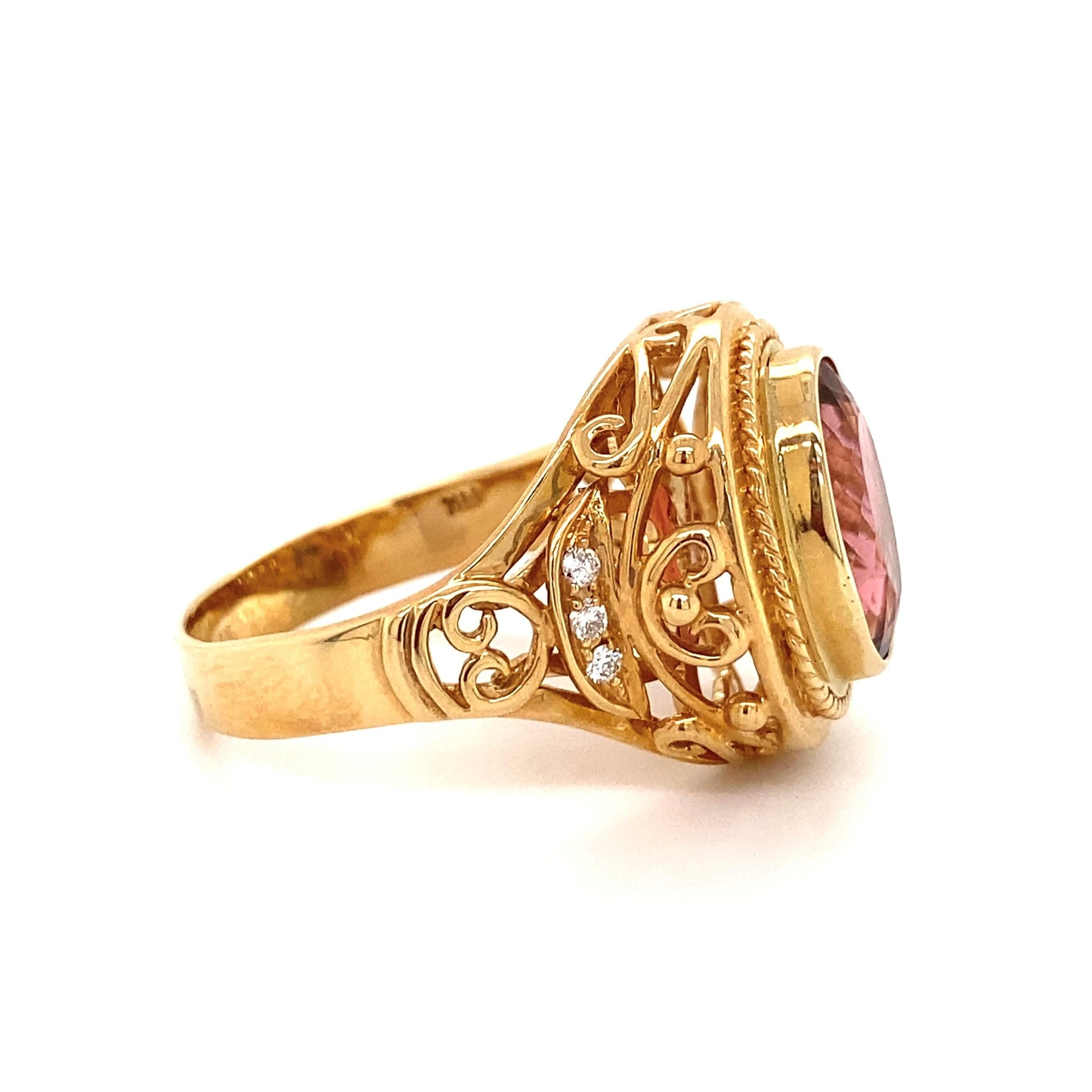 Women's 6.10 Carat Oval Pink Tourmaline and Diamond Gold Cocktail Ring For Sale