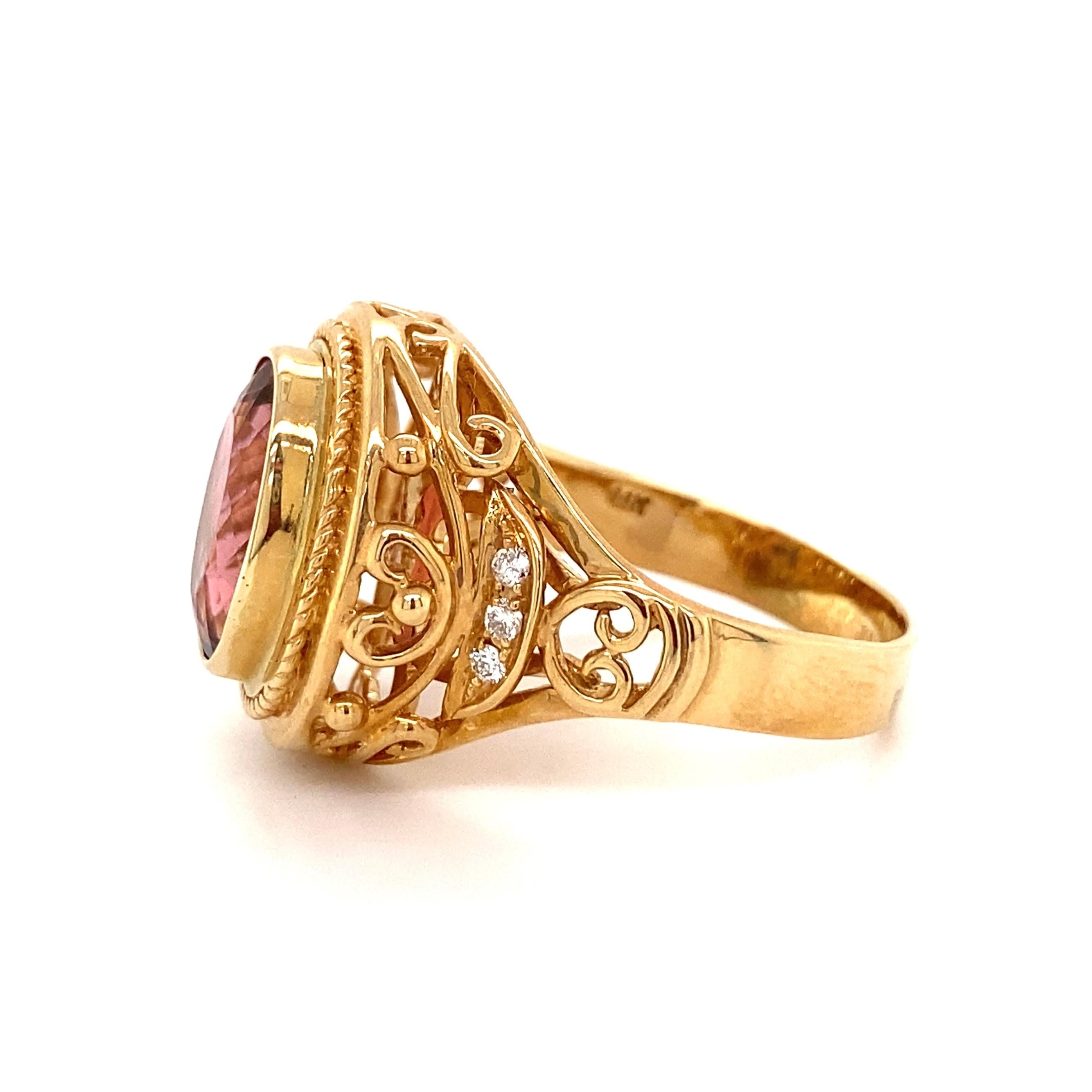 6.10 Carat Oval Pink Tourmaline and Diamond Gold Cocktail Ring For Sale 2
