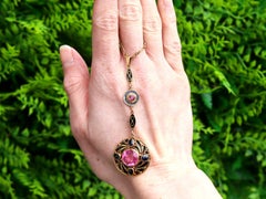 6.10 Carat Pink Tourmaline Sapphire Enamel 15k Yellow Gold Pendant Circa 1895