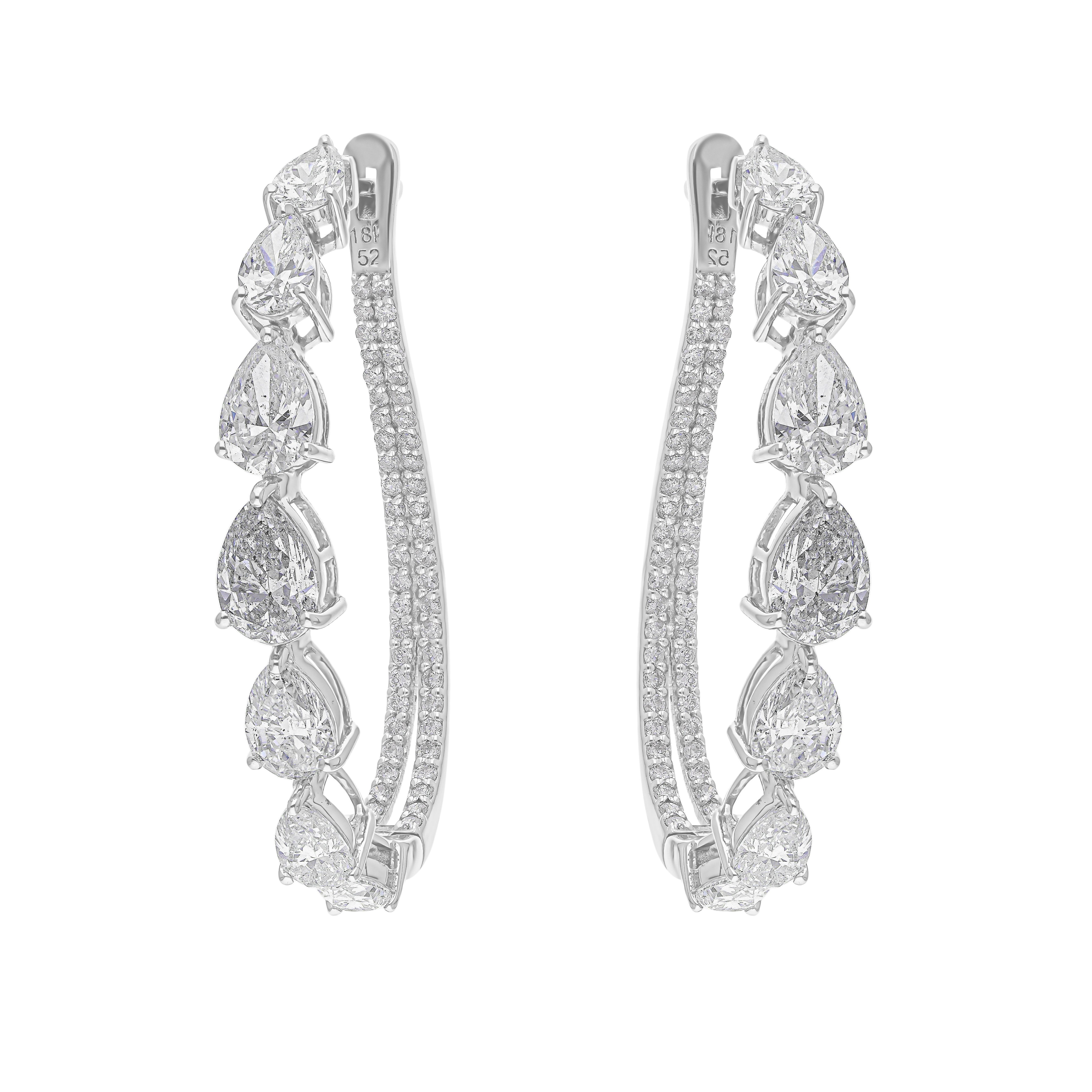 Moderne Boucles d'oreilles 6.10 Carat SI/H Pear Round Brilliant Cut Diamond Gold 18 Karat White Gold en vente