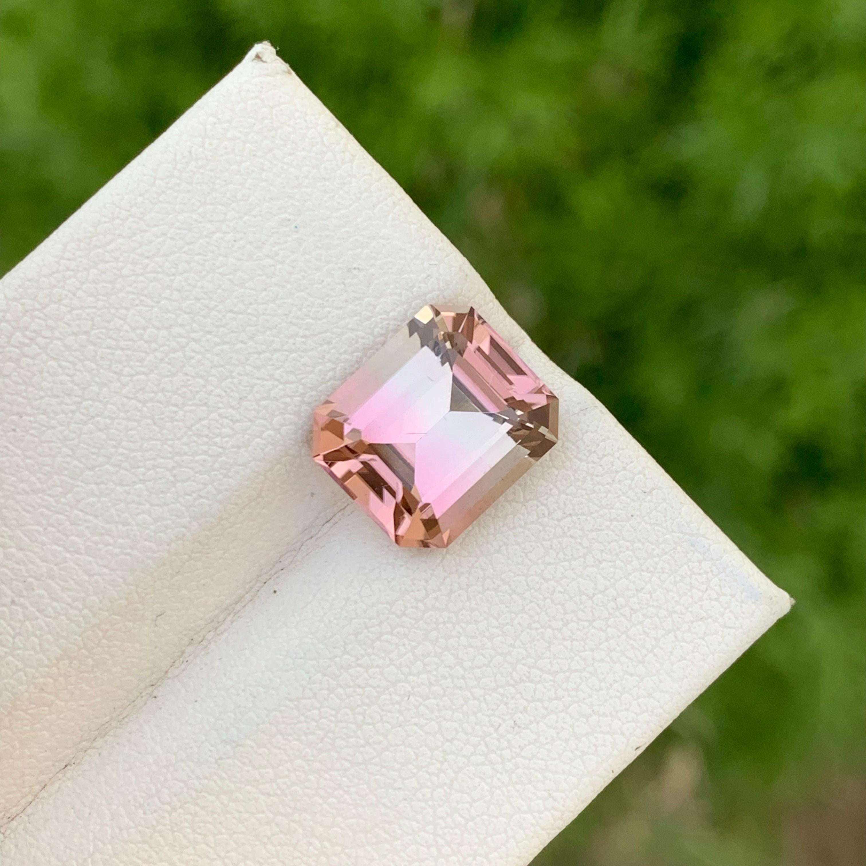 6.10 Carats Natural Pink Bicolor Loose Tourmaline Emerald Shape Ring Gemstone  For Sale 9