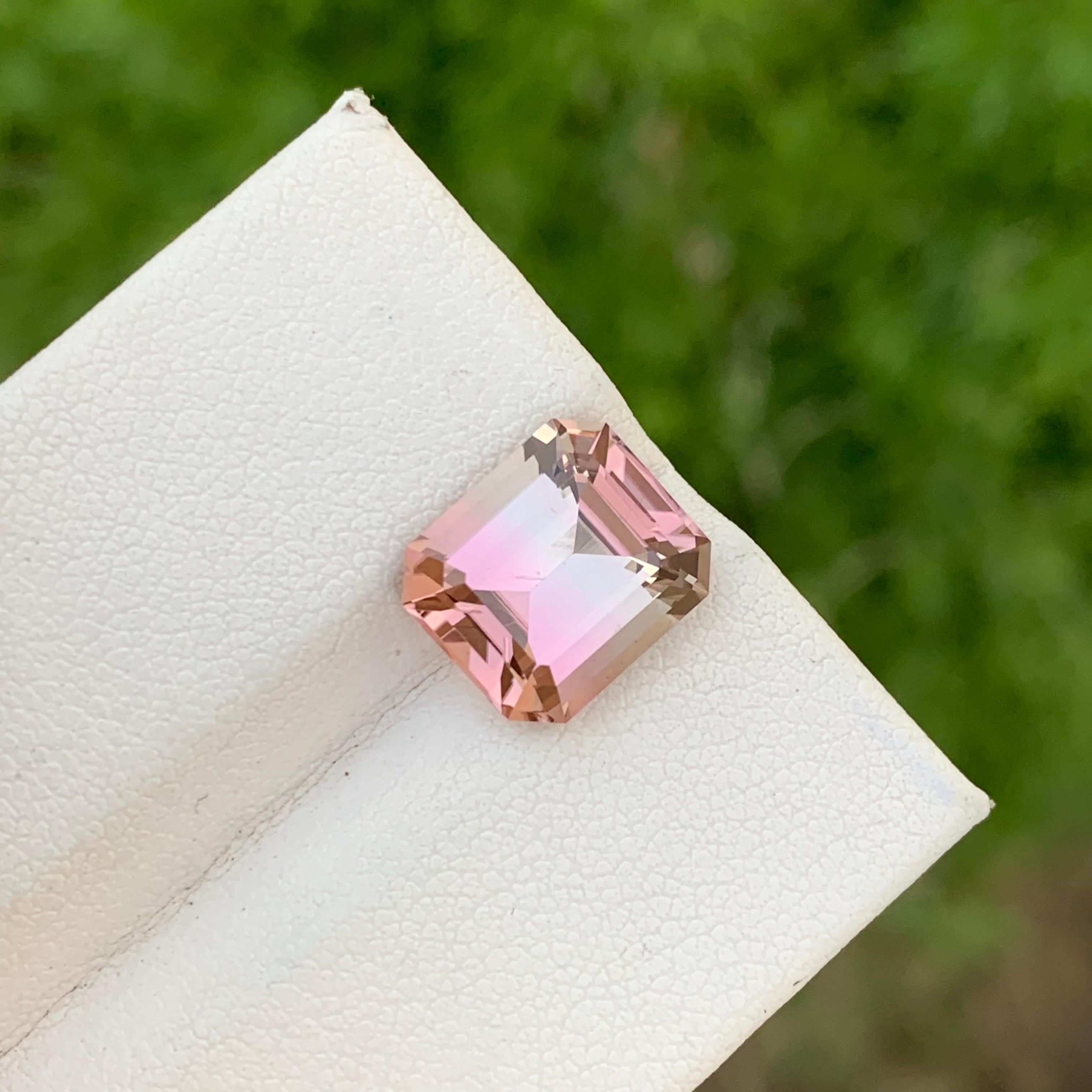 6.10 Carats Natural Pink Bicolor Loose Tourmaline Emerald Shape Ring Gemstone  For Sale 1