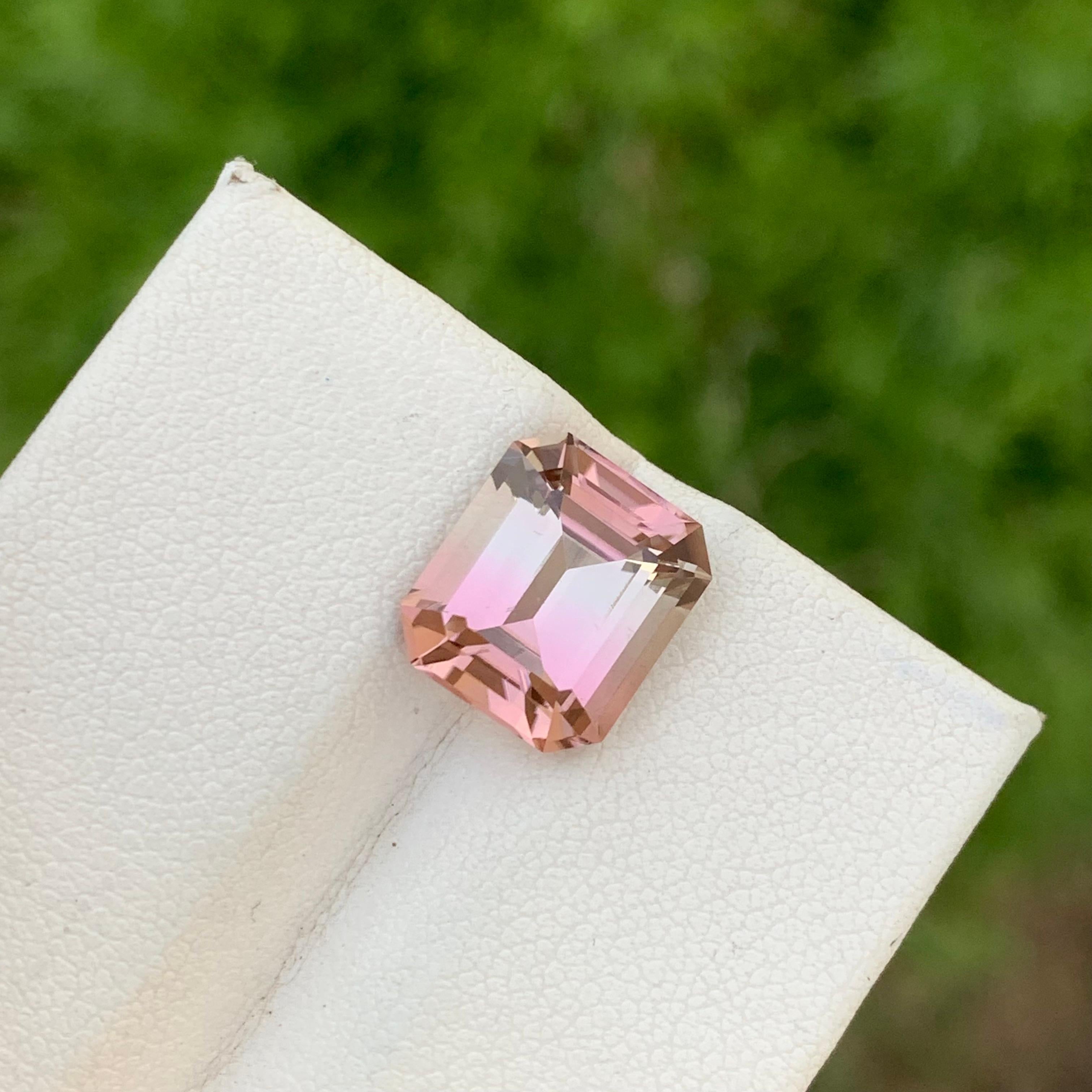 6.10 Carats Natural Pink Bicolor Loose Tourmaline Emerald Shape Ring Gemstone  For Sale 3