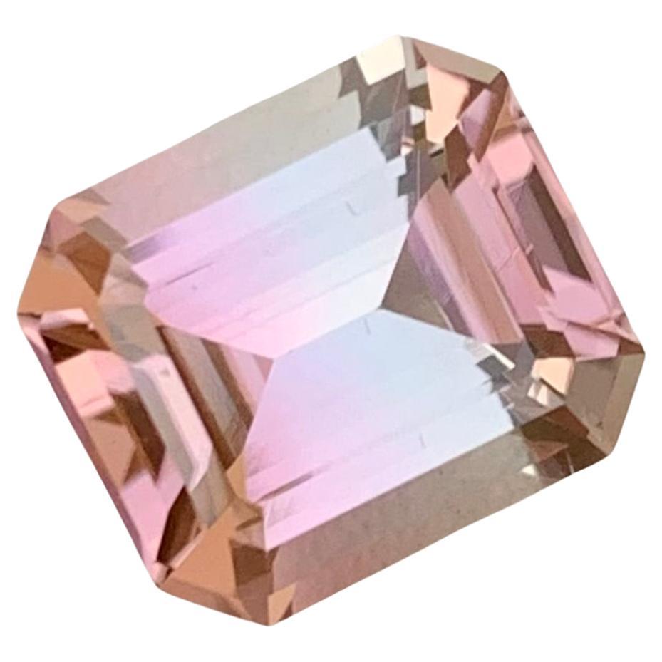6.10 Carats Natural Pink Bicolor Loose Tourmaline Emerald Shape Ring Gemstone  For Sale