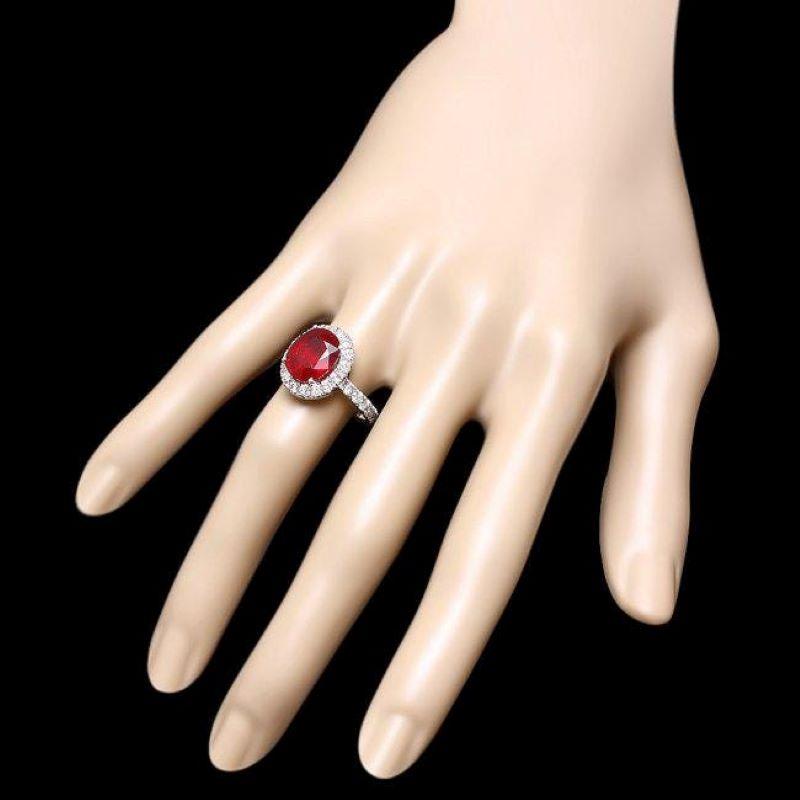 6.10 Carats Natural Red Ruby and Diamond 14K Solid White Gold Ring In New Condition For Sale In Los Angeles, CA