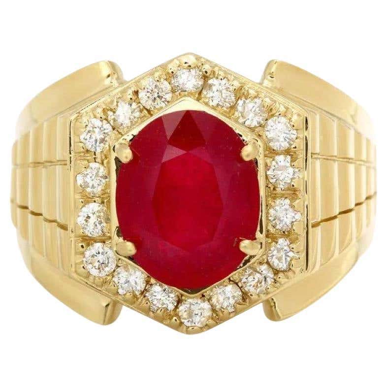 7.70Ct Natural Red Ruby and Diamond 14k Solid White Gold Men's Ring For ...