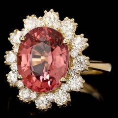 6.10 Carat Natural Tourmaline and Diamond 14 Karat Solid Yellow Gold Ring