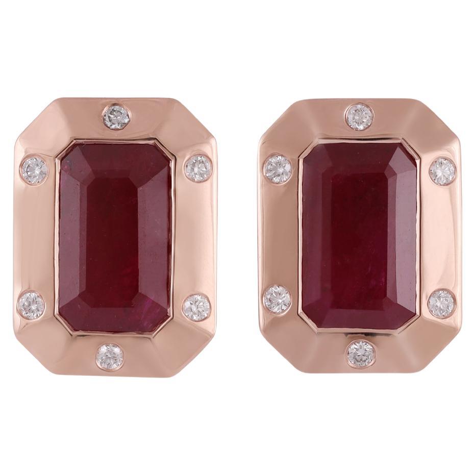Boucle d'oreille rubis et diamant 6,10 carats  en vente
