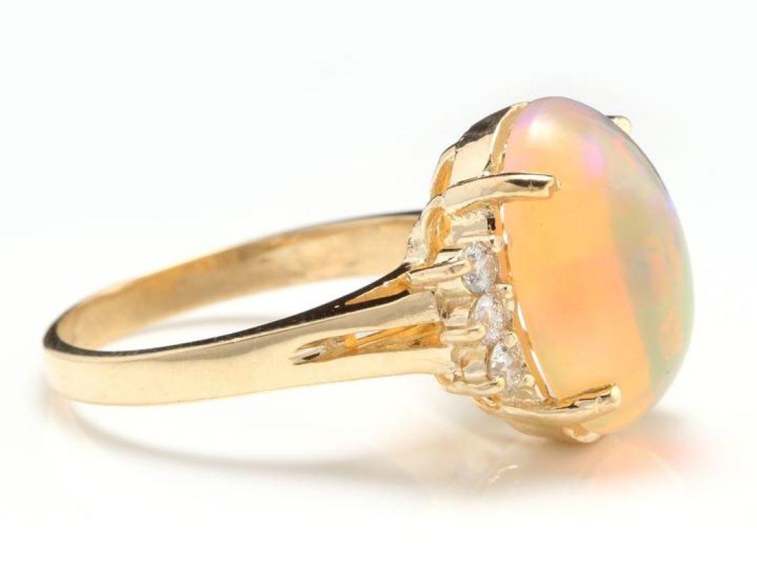 Mixed Cut 6.10 Ct Natural Impressive Ethiopian Opal and Diamond 14 Karat Solid Gold Ring For Sale