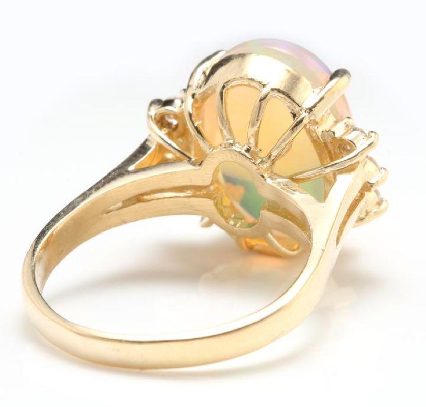 6.10 Ct Natural Impressive Ethiopian Opal and Diamond 14 Karat Solid Gold Ring In New Condition For Sale In Los Angeles, CA