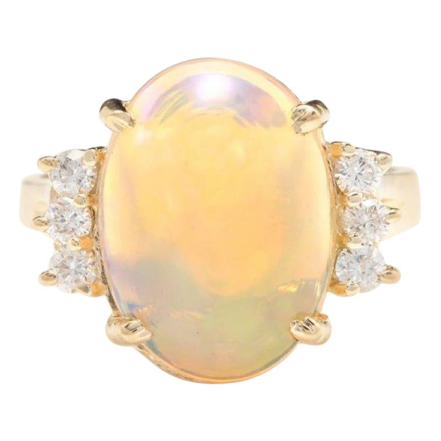 6.10 Ct Natural Impressive Ethiopian Opal and Diamond 14 Karat Solid Gold Ring For Sale
