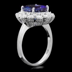 6.10 Carat Natural Tanzanite and Diamond 14 Karat Solid White Gold Ring