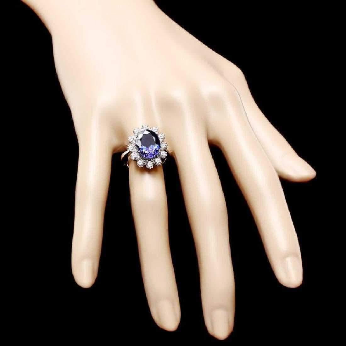 Mixed Cut 6.10 Carat Natural Tanzanite and Diamond 14 Karat Solid White Gold Ring For Sale