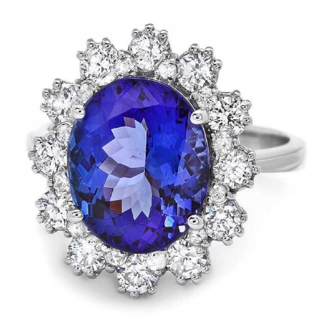 6.10 Carat Natural Tanzanite and Diamond 14 Karat Solid White Gold Ring In New Condition For Sale In Los Angeles, CA