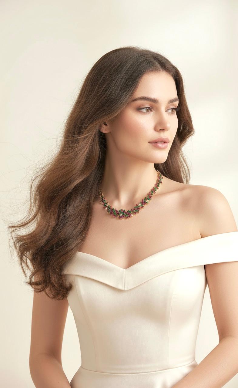 61,00 Karat Rubin, Smaragd, Diamant Einzigartige Halskette aus 18 Karat Gold im Angebot 2