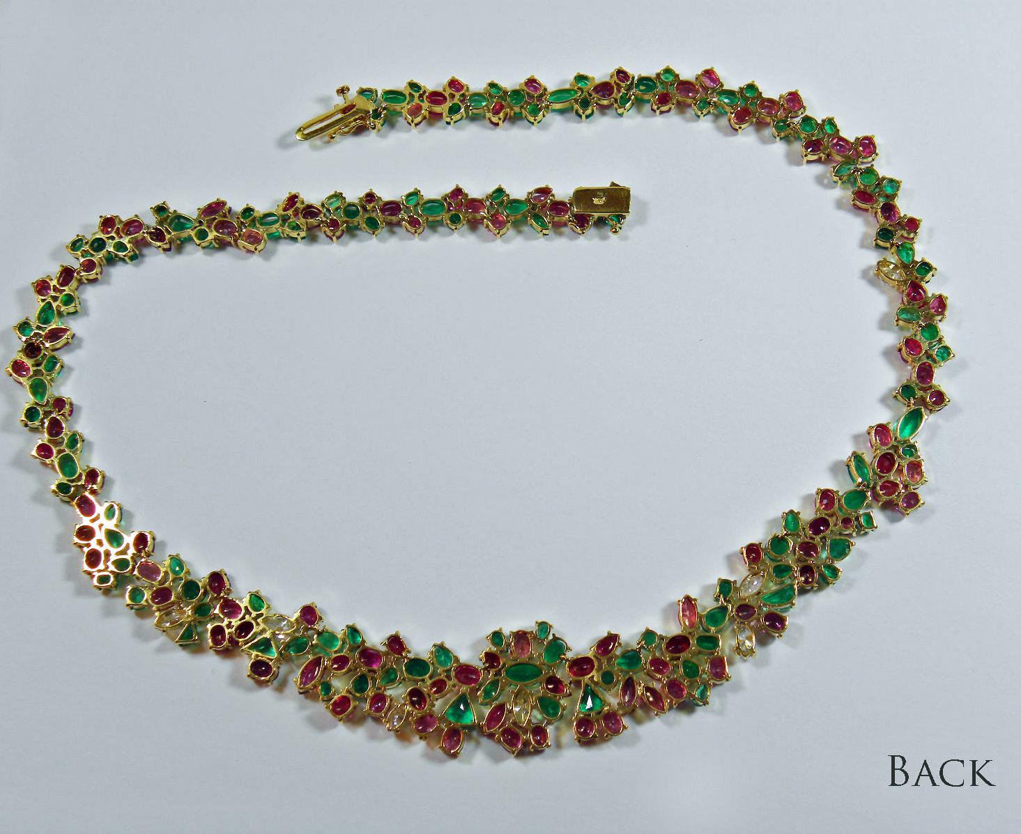 Ruby, Emerald, Diamond 61.00 Carat One of a Kind Necklace 18K For Sale 2