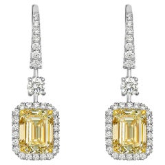 6.10ct GIA Yellow Emerald Cut Diamond Earrings