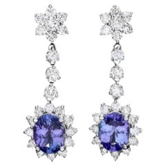 6.10Ct Natural Tanzanite and Diamond 14K Solid White Gold Earrings