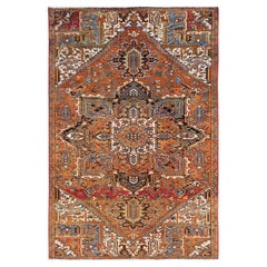 6'10"x10'8" Vivid Orange Vintage Persian Heriz Hand Knotted Wool Oriental Rug