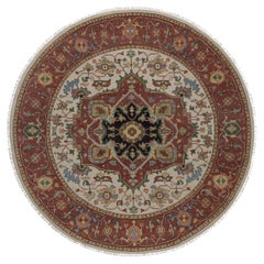 6'10"x6'10" Ivory Antiqued Fine Heriz Re-Creation Hand Knotted Wool Round Rug