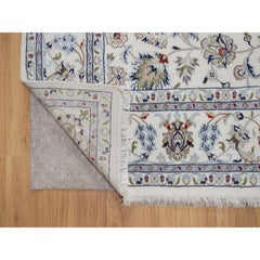 6'10"x6'10" Ivory Nain with All Over Design Wool & Silk Hand Knotted Square Rug