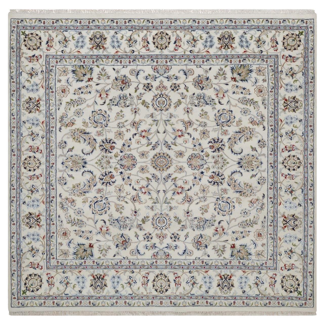 6
10"x6
10" Ivory Nain with All Over Design Wool 
Silk Hand Knotted Square Rug For Sale