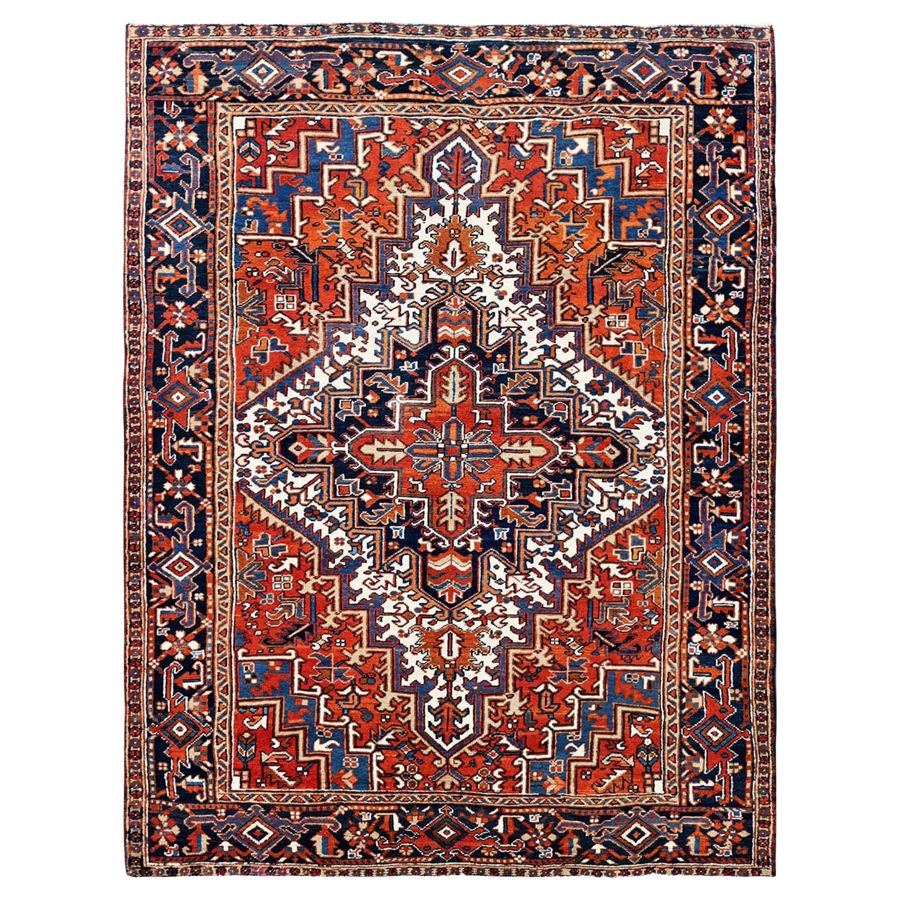6'10 "x8'10" Chili Rot Vintage Persisch Heriz Handgeknüpft Reine Wolle Orientteppich im Angebot