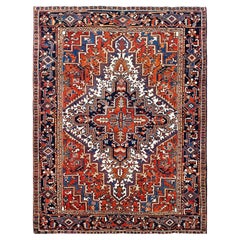 6'10 "x8'10" Chili Rot Vintage Persisch Heriz Handgeknüpft Reine Wolle Orientteppich