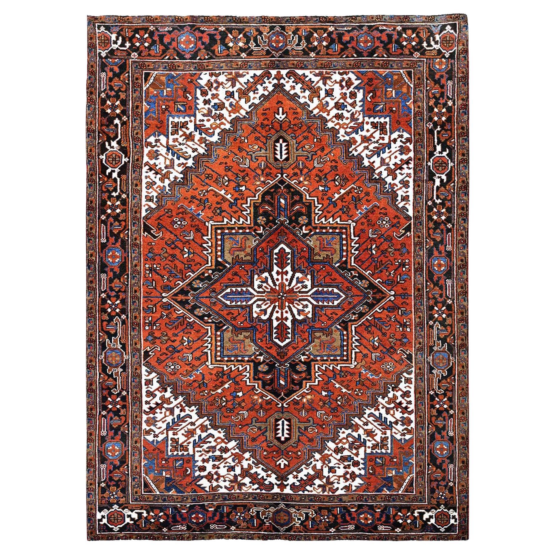6'10 "x9'7" Naranja Quemado Vintage Persa Heriz Alfombra Oriental de Lana Anudada a Mano