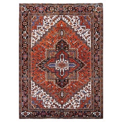 6'10 "x9'7" Naranja Quemado Vintage Persa Heriz Alfombra Oriental de Lana Anudada a Mano