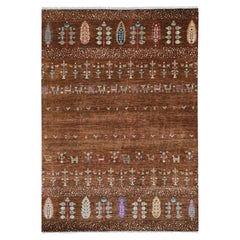 6'10 "x9'8" Braun Ethische und ländliche Gabbeh Tierfiguren Handgeknüpfter Wollteppich