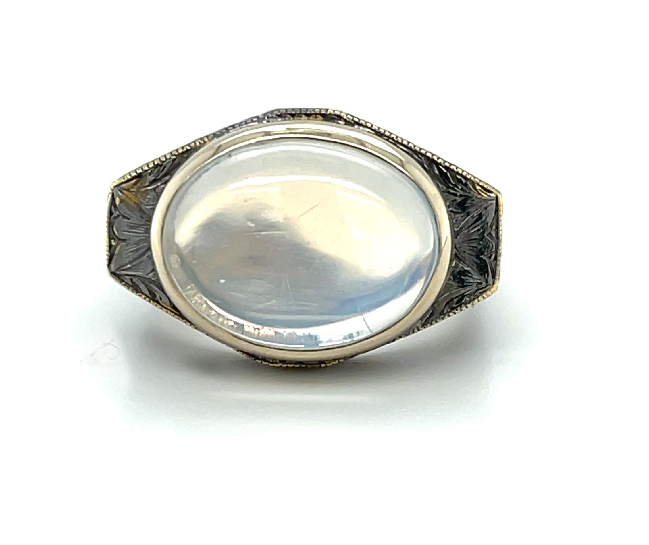 Only once in a blue moon will you see a moonstone of this size with both superior clarity and an elegant, mysterious blue sheen. This 6.11 carat moonstone is completely transparent with a strong blue-white 
