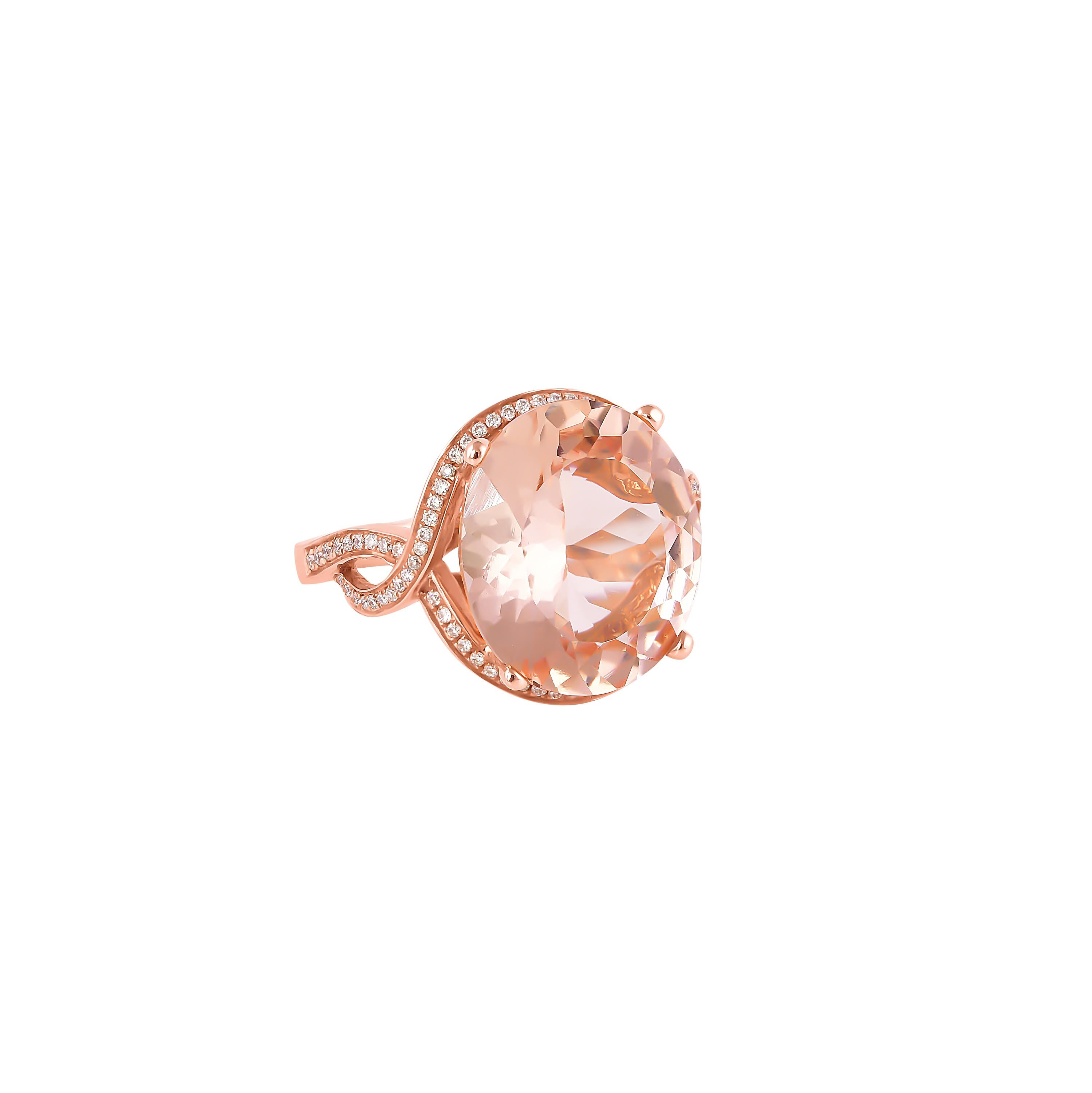 This collection features an array of magnificent morganites! Accented with Diamonds these rings are made in rose gold and present a classic yet elegant look. 

Classic morganite ring in 18K Rose gold with Diamond. 

Morganite: 6.11 carat, 14X12mm