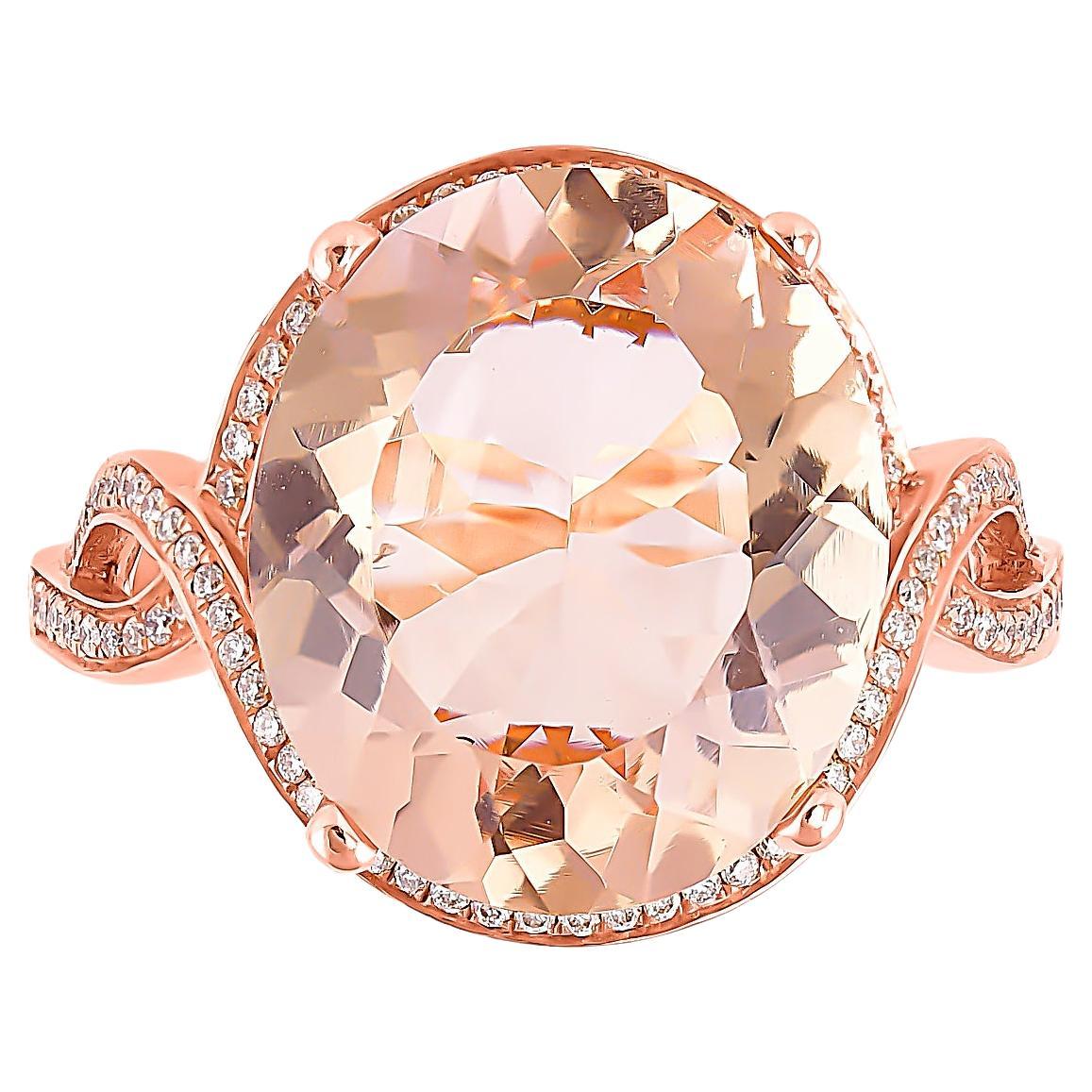 6.11 Carat Morganite and Diamond Ring in 18 Karat Rose Gold For Sale
