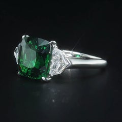 6.11 Carat No Heat Vivid Green Tsavorite Platinum Ring