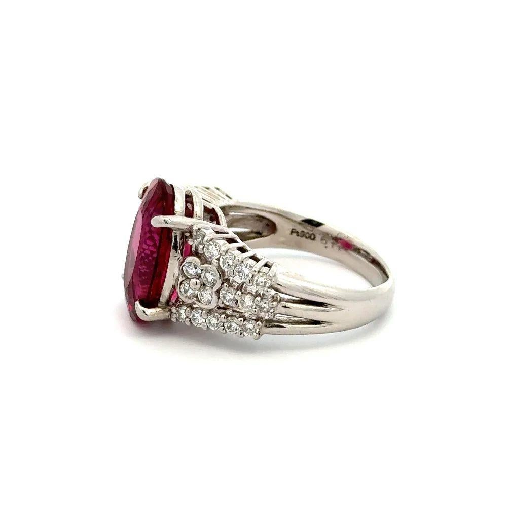 Women's 6.11 Carat Oval Rubellite Tourmaline and Diamond Solitaire Platinum Ring For Sale