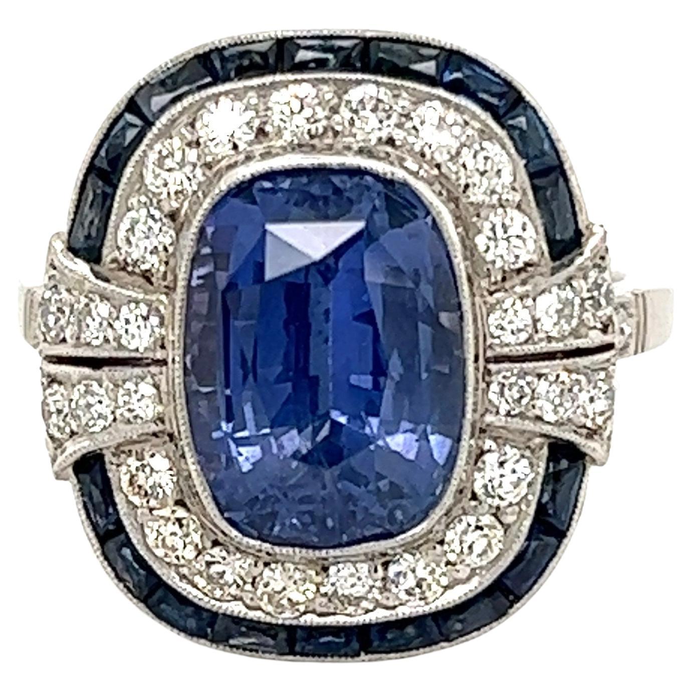6.11 Carat Sapphire GIA and Diamond Platinum Ring Fine Estate Jewelry