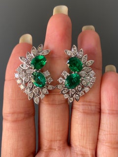 6.11 Carat Zambian Emerald and Diamond Studs in 18K White Gold