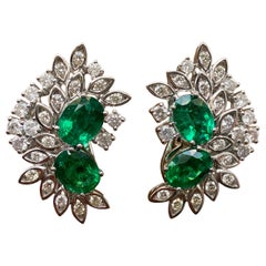 6.11 Carat Zambian Emerald and Diamond Studs in 18K White Gold
