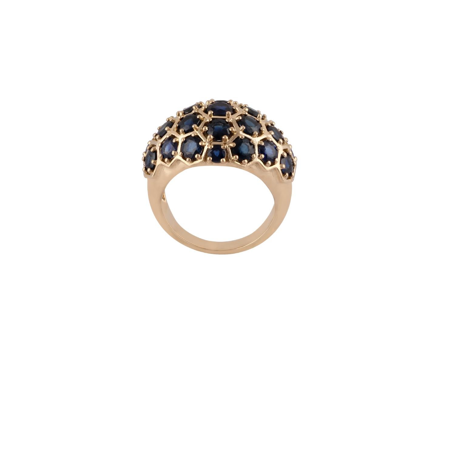 Contemporary 6.11 Carats Sapphire Dome Paved  Ring  18k Yellow Gold For Sale